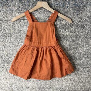 Seed Heritage Pinafore Dress Girls 2 Orange Linen Cotton Button Front Skirt